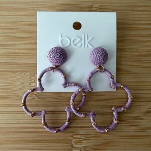 Belk Lilac Floral Design Hoop Drop Earrings with Gold Accent Beads NWT